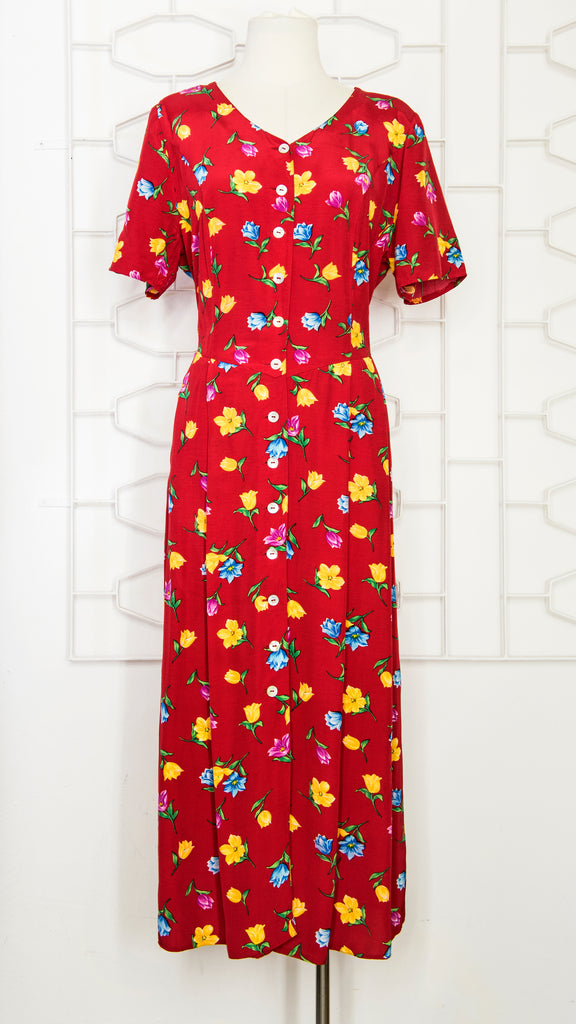 Red floral hot sale midi dress