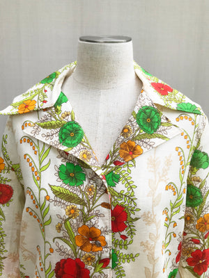 70s Garden Floral Long Sleeves Blouse