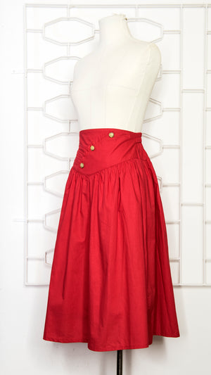 80s Red Gold Buttons Flare Skirt