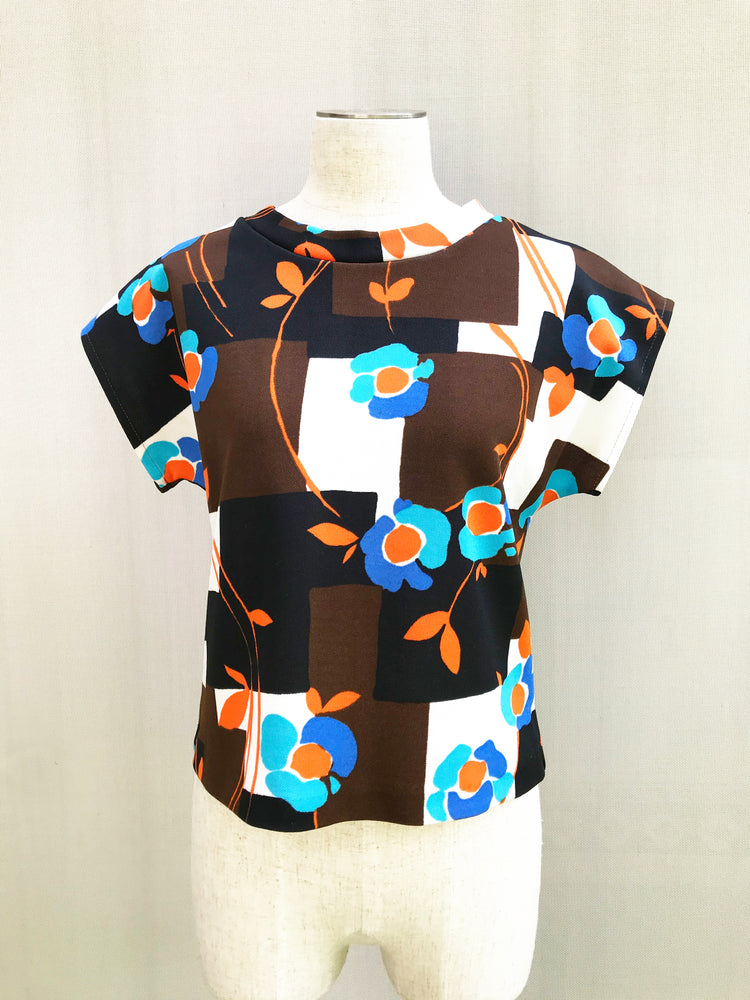 70s Floral Printed Jersey Top