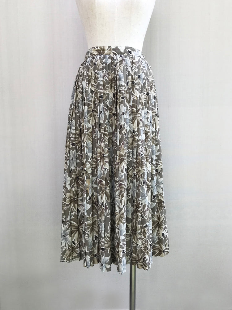Mossy Beige Pleated Floral Skirt