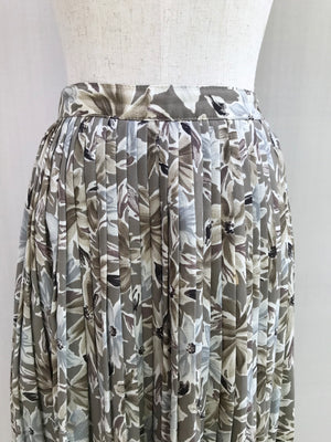Mossy Beige Pleated Floral Skirt