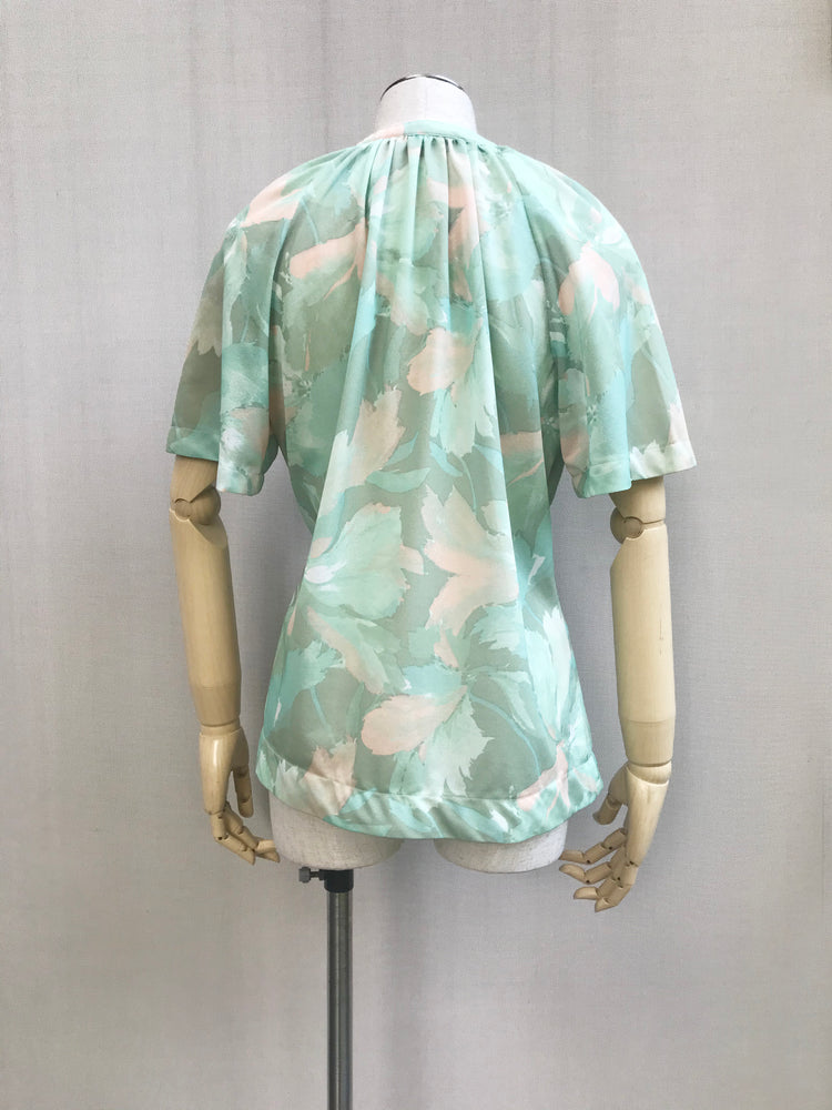 Sea-green Printed Raglan Sleeves Blouse