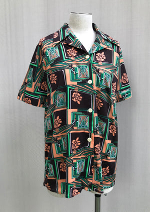 70s Dapper Gentlemen Art Deco Print Shirt