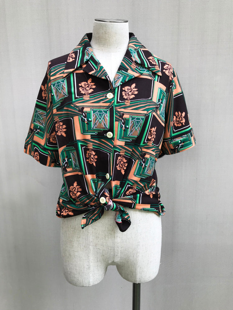 70s Dapper Gentlemen Art Deco Print Shirt
