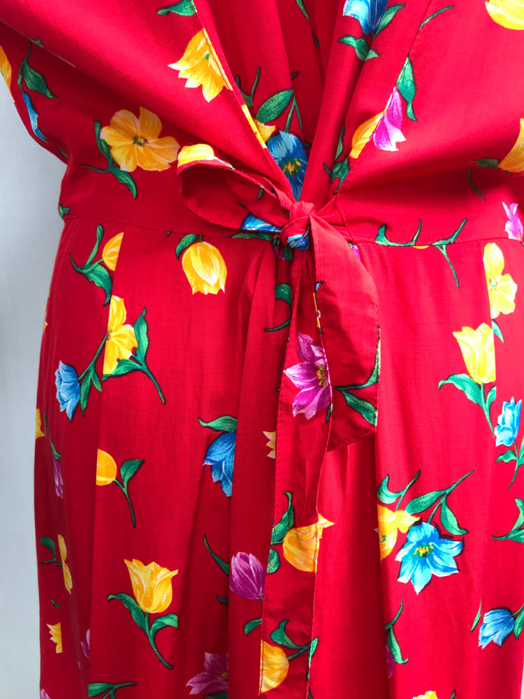 80s Red Floral Tea Dress