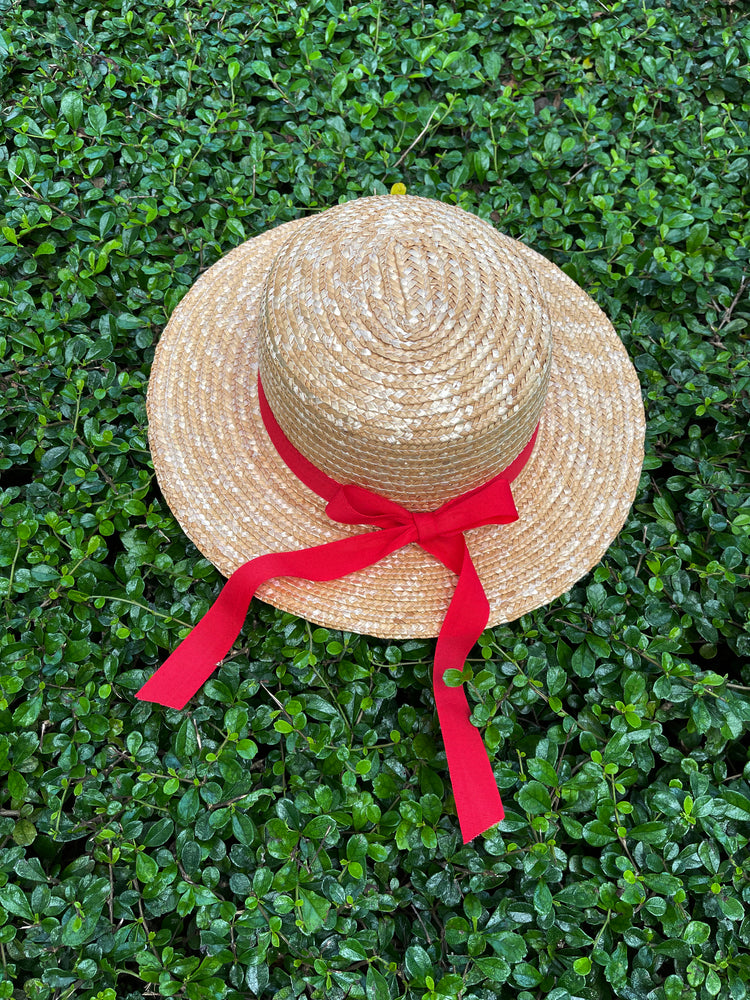 Red Ribbon Wicker Hat Reproduction