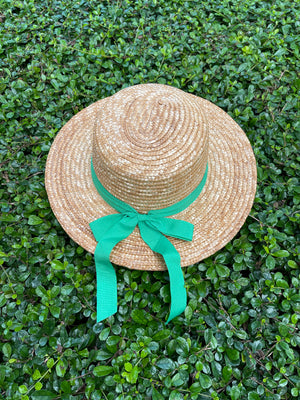 Green Ribbon Wicker Hat Reproduction